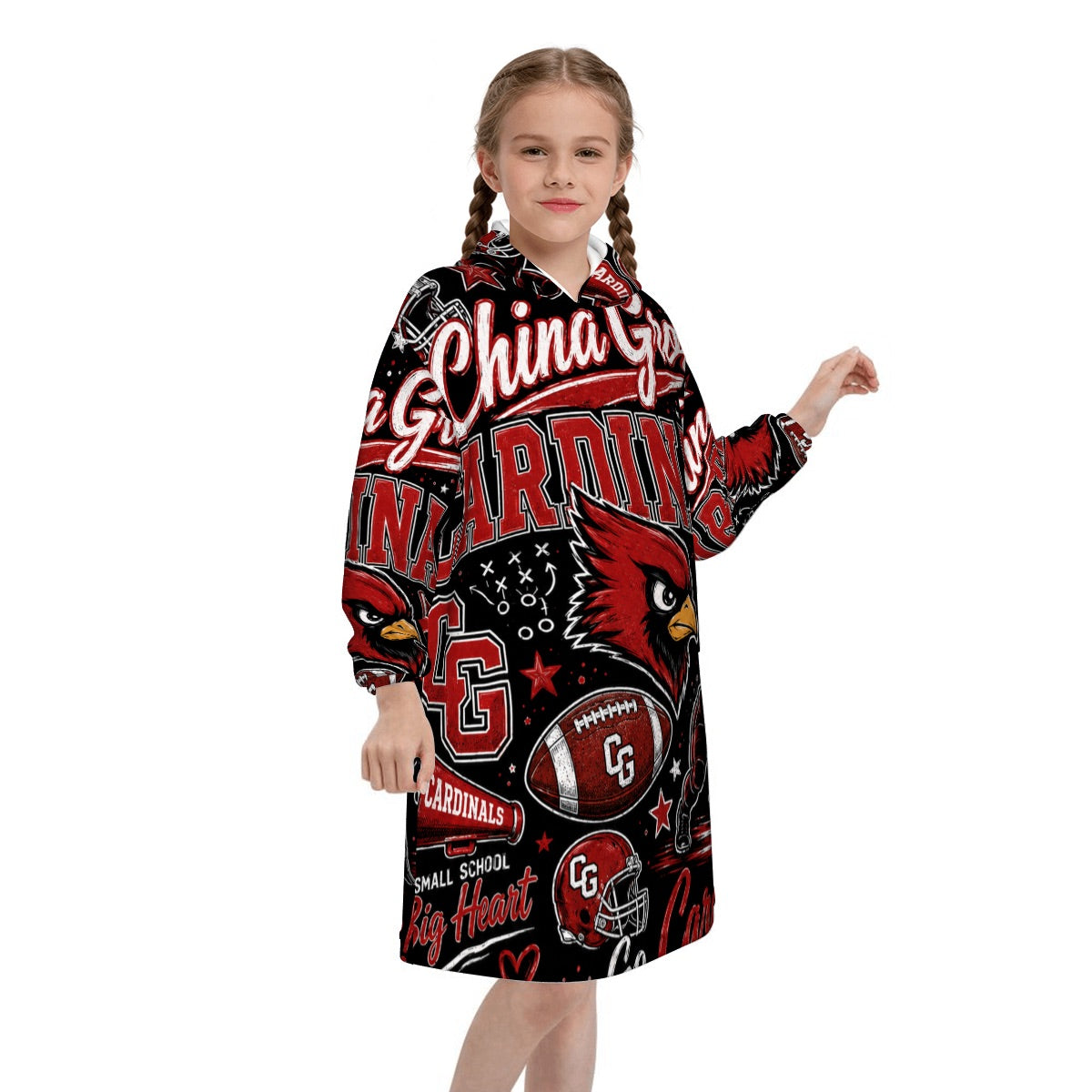 Football Inspired - China Grove Cardinals - Kids Blanket Hoodie