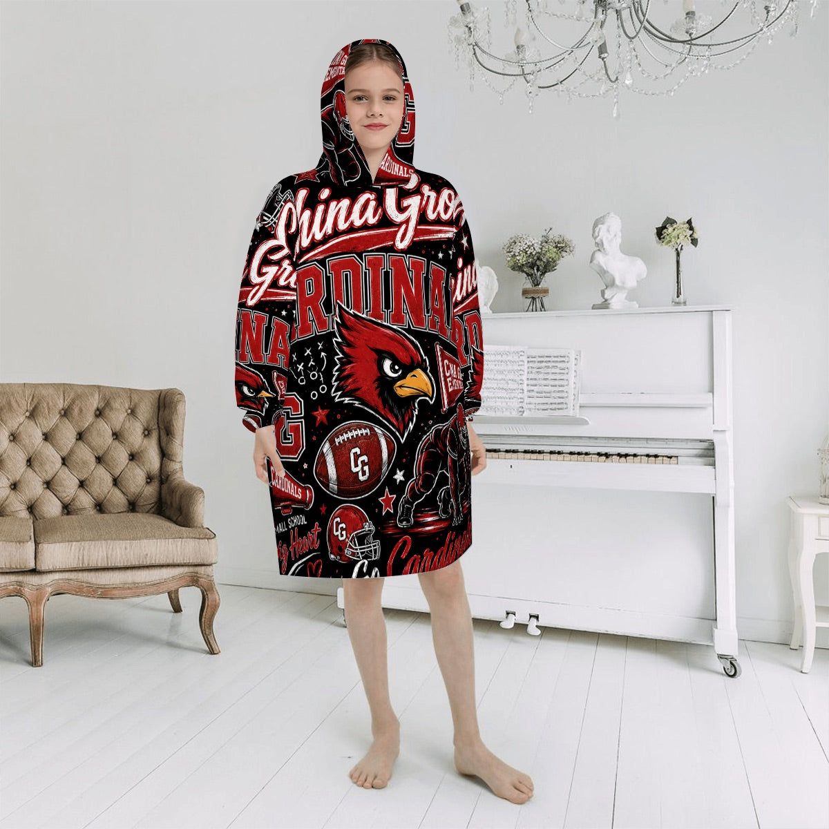 Football Inspired - China Grove Cardinals - Kids Blanket Hoodie