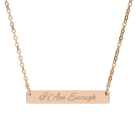 Engraved "I Am Enough" Bar Necklace — Personalized Horizontal Pendant
