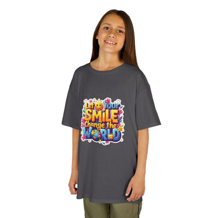 Girl's Back to School Kids Tee — "Let Your Smile Change the World" Colorful Inspirational Graphic