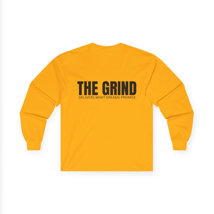 Men's "The Grind" Long Sleeve Tee — Motivational "The Grind" Back Print