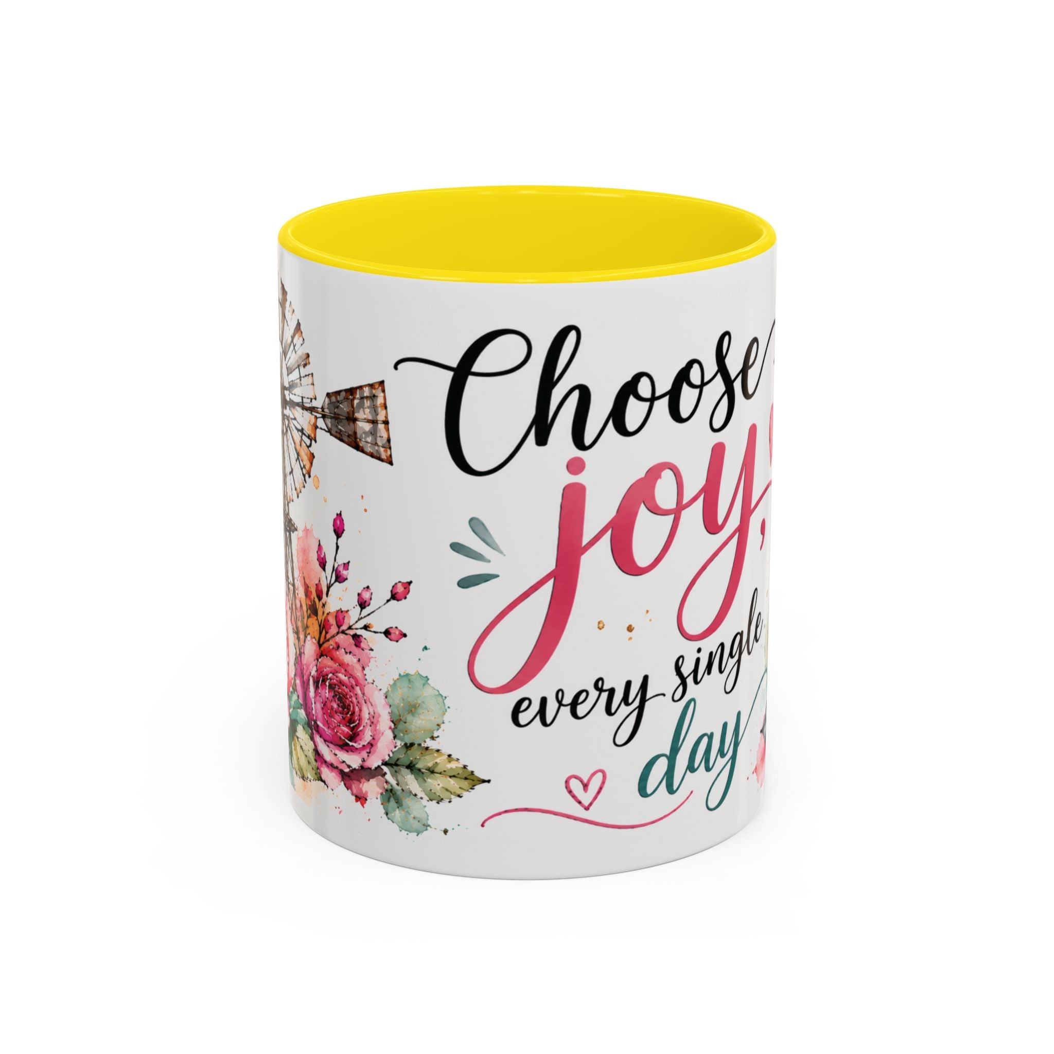 Choose Joy Floral Coffee Mug – Inspirational Pink Rose Accent Mug (11/15oz)