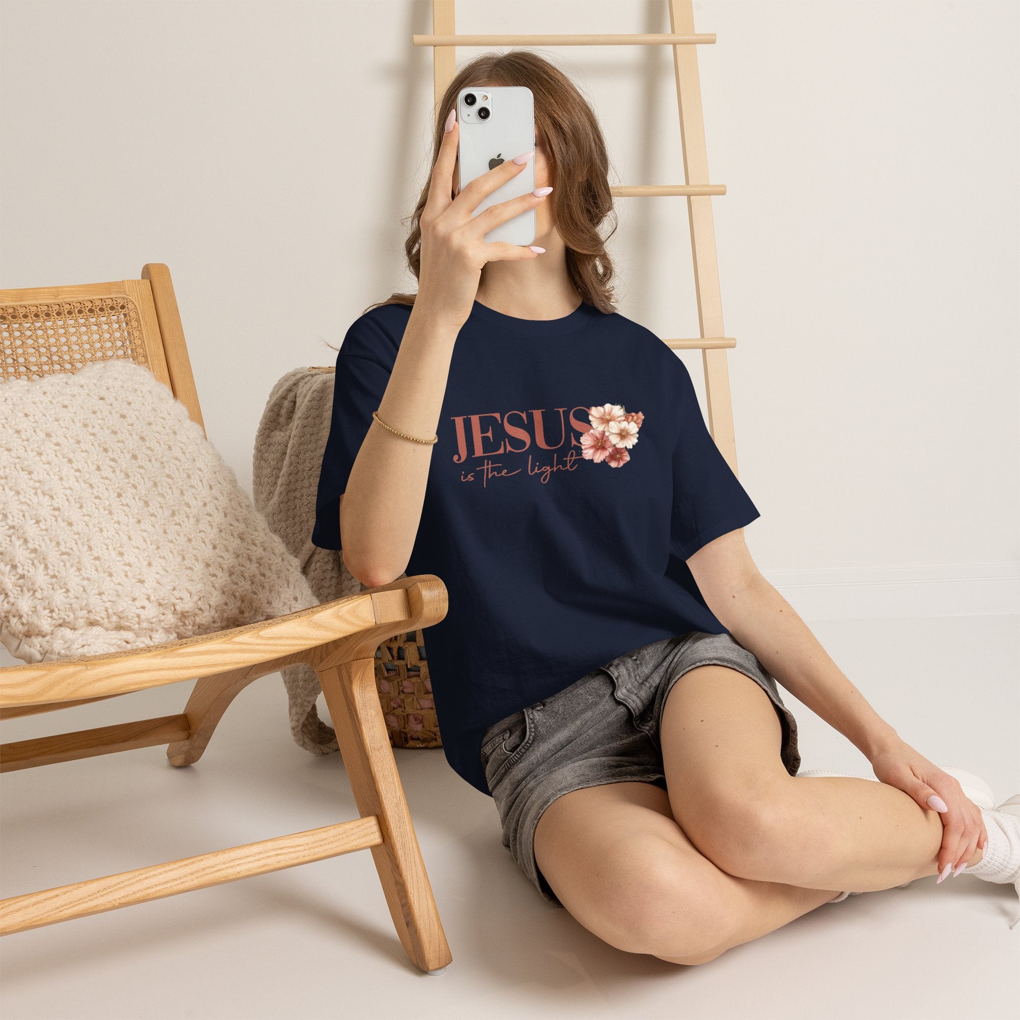 Jesus Is the Light T-Shirt — Floral Cross Christian Tee
