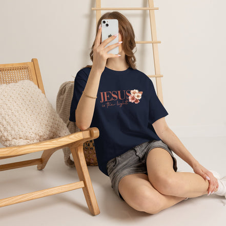 Jesus Is the Light T-Shirt — Floral Cross Christian Tee