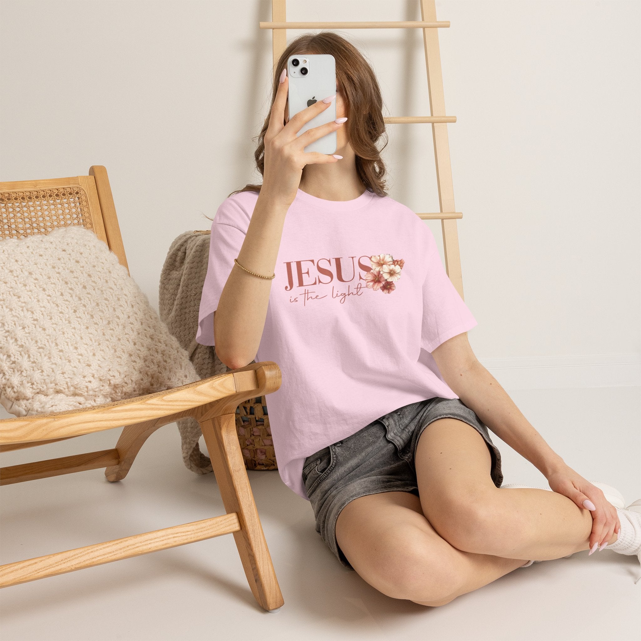 Jesus Is the Light T-Shirt — Floral Cross Christian Tee