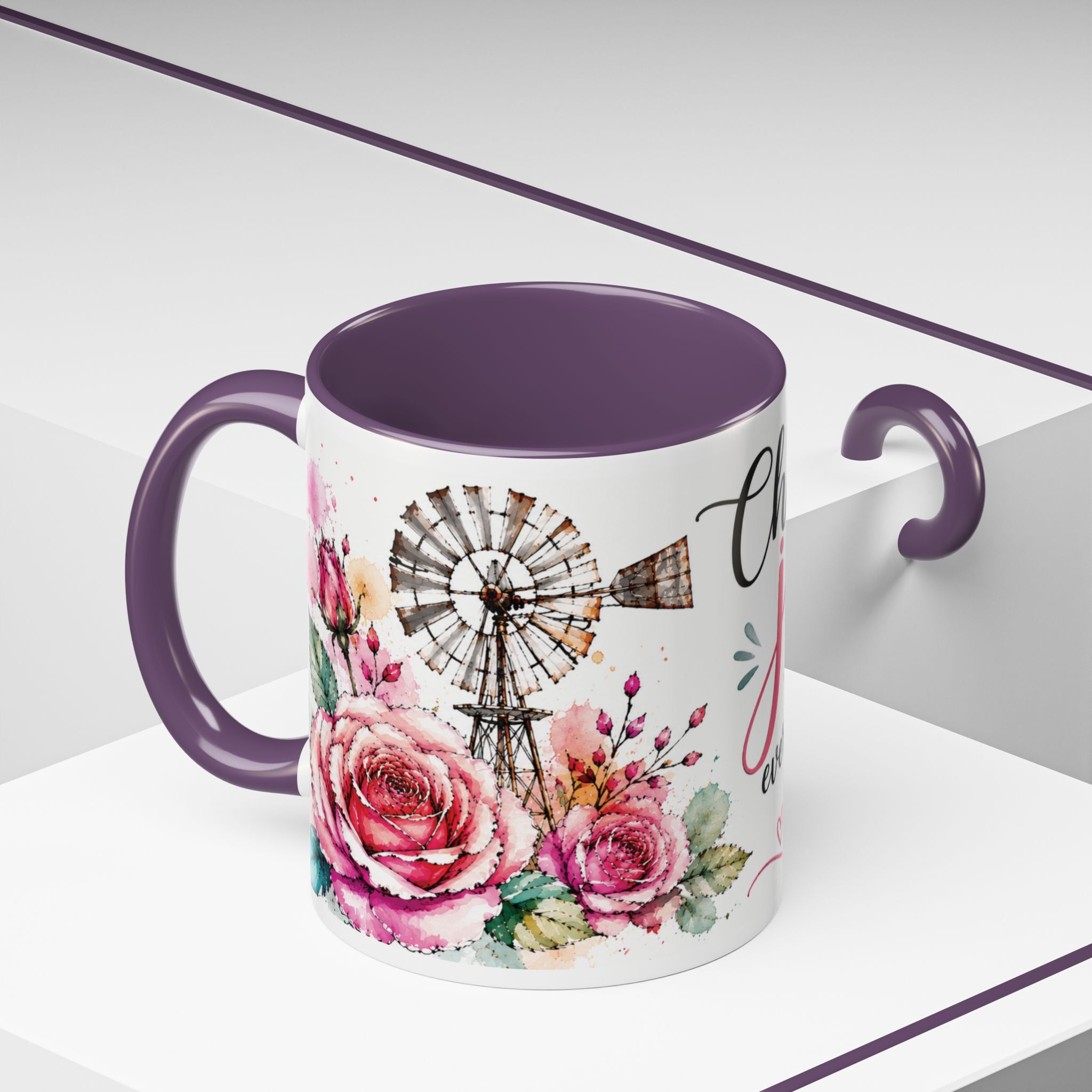Choose Joy Floral Coffee Mug – Inspirational Pink Rose Accent Mug (11/15oz)
