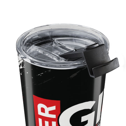 20oz Tumbler — 'Never Give Up' Motivational Insulated Travel Cup (Black & Red)