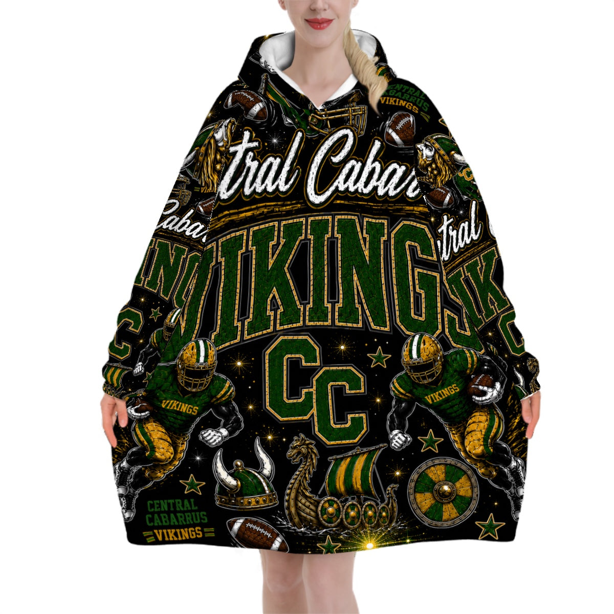 Football Inspired - Central Cabarrus Vikings - Adult blanket hoodie