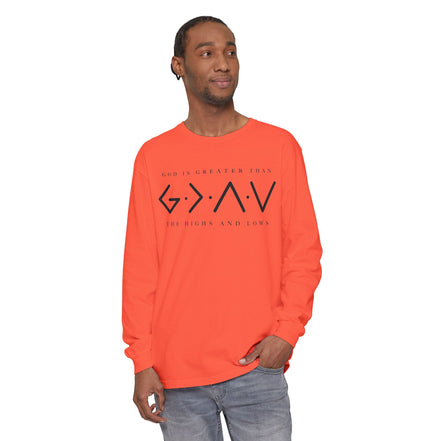 God Is Greater Than Long Sleeve T-Shirt — "God Is Greater Than The Highs And Lows" Christian Tee