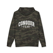 Unisex Hoodie — Conquer Fear Graphic Hooded Sweatshirt (Motivational Pullover)