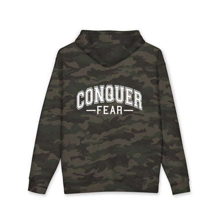 Unisex Hoodie — Conquer Fear Graphic Hooded Sweatshirt (Motivational Pullover)