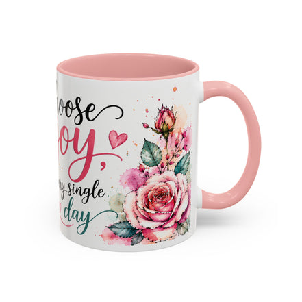 Choose Joy Floral Coffee Mug – Inspirational Pink Rose Accent Mug (11/15oz)