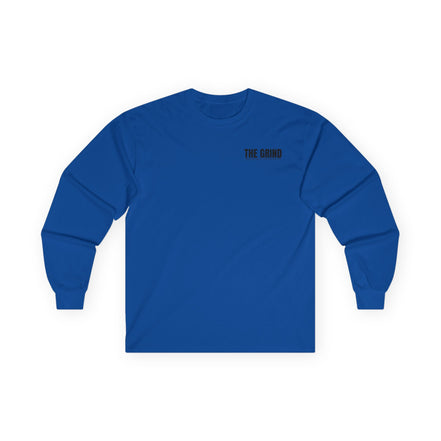 Men's "The Grind" Long Sleeve Tee — Motivational "The Grind" Back Print