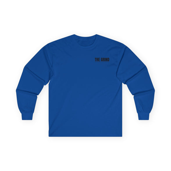 Men's "The Grind" Long Sleeve Tee — Motivational "The Grind" Back Print