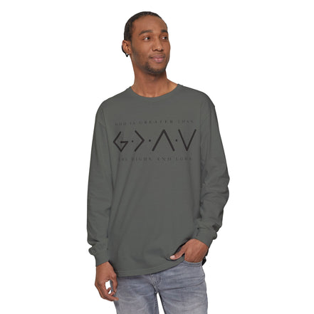 God Is Greater Than Long Sleeve T-Shirt — "God Is Greater Than The Highs And Lows" Christian Tee