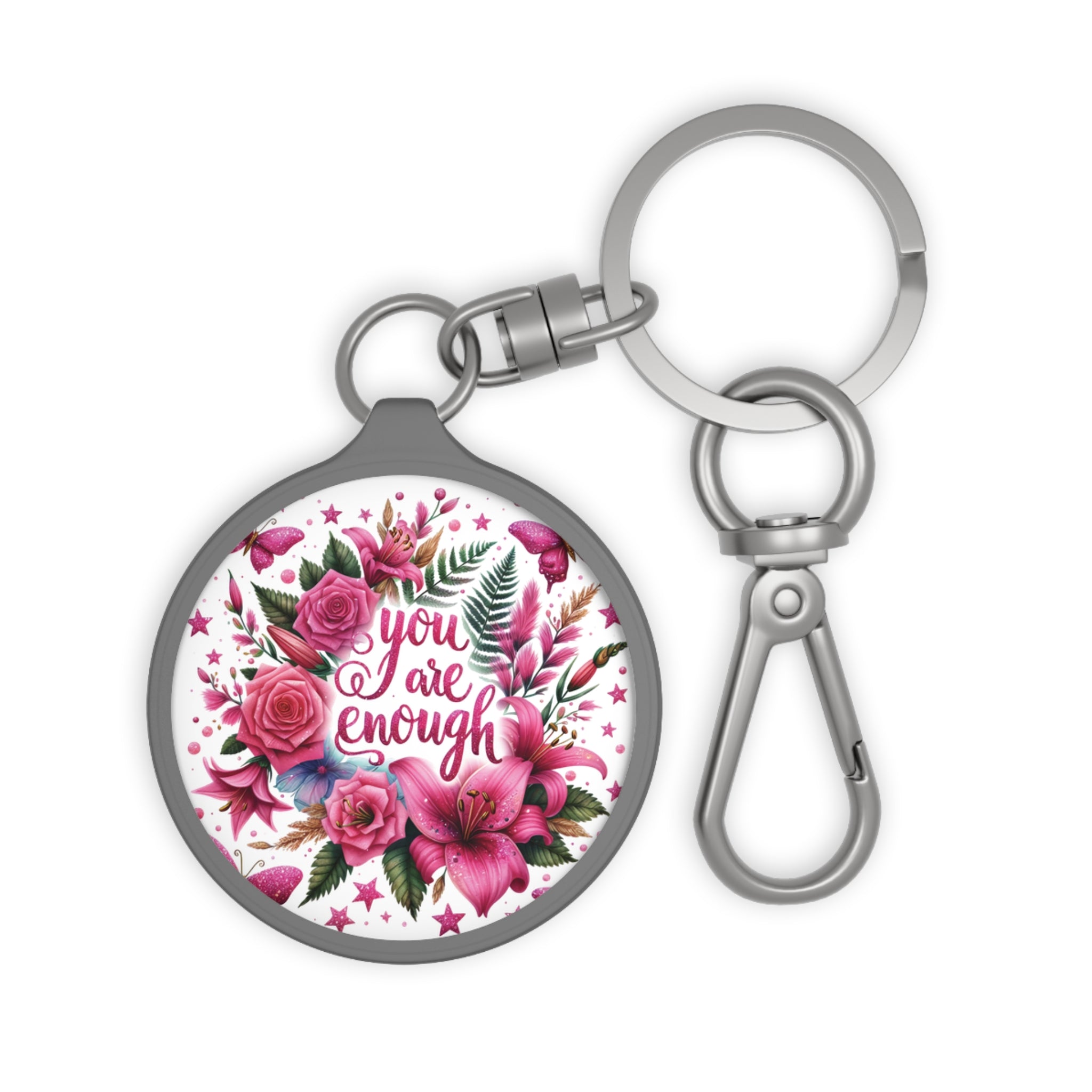 You Are Enough Floral Keyring Tag – Inspirational Keychain for Women, Self-Love Gift