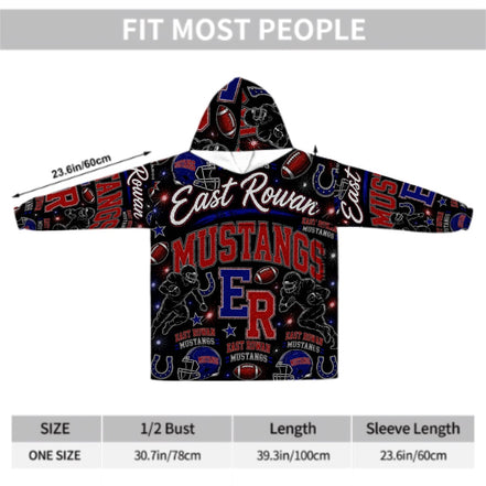 Football Inspired - East Rowan Mustangs - Adult Blanket Hoodie