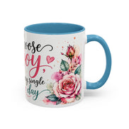 Choose Joy Floral Coffee Mug – Inspirational Pink Rose Accent Mug (11/15oz)