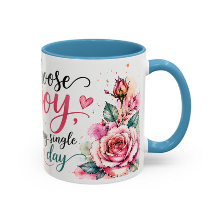Choose Joy Floral Coffee Mug – Inspirational Pink Rose Accent Mug (11/15oz)