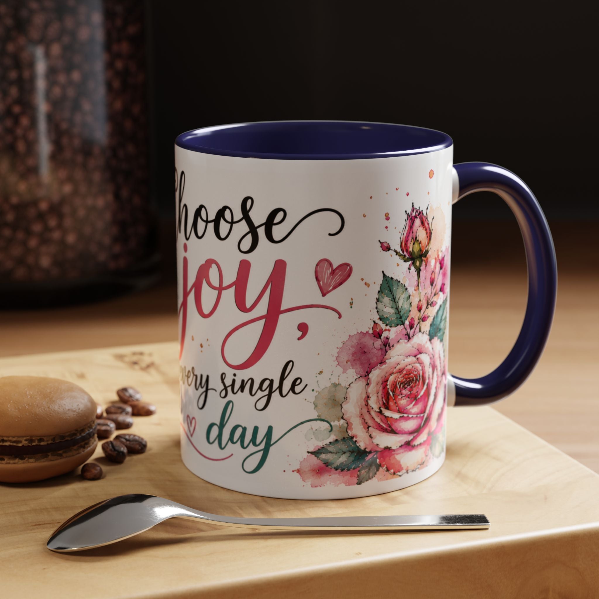 Choose Joy Floral Coffee Mug – Inspirational Pink Rose Accent Mug (11/15oz)