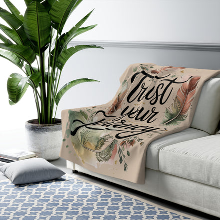 Trust Your Journey Sherpa Blanket — Inspirational Feather Fleece Throw