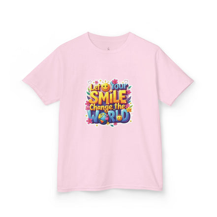 Girl's Back to School Kids Tee — "Let Your Smile Change the World" Colorful Inspirational Graphic