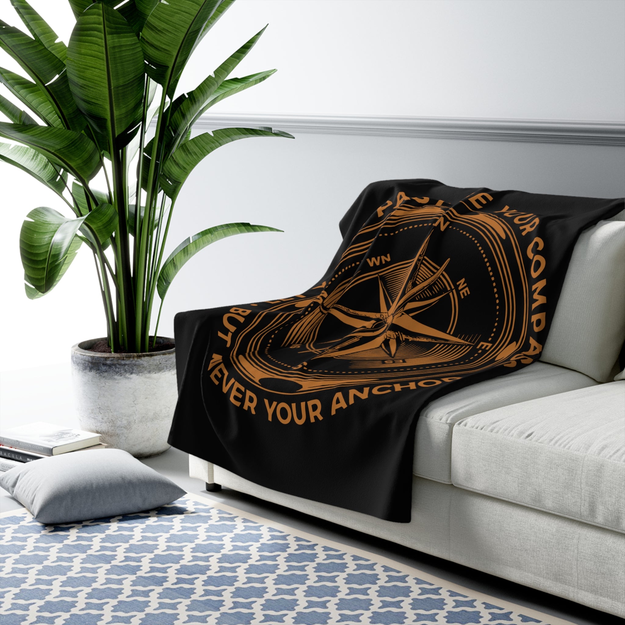 Men's Compass Inspirational Sherpa Blanket — 