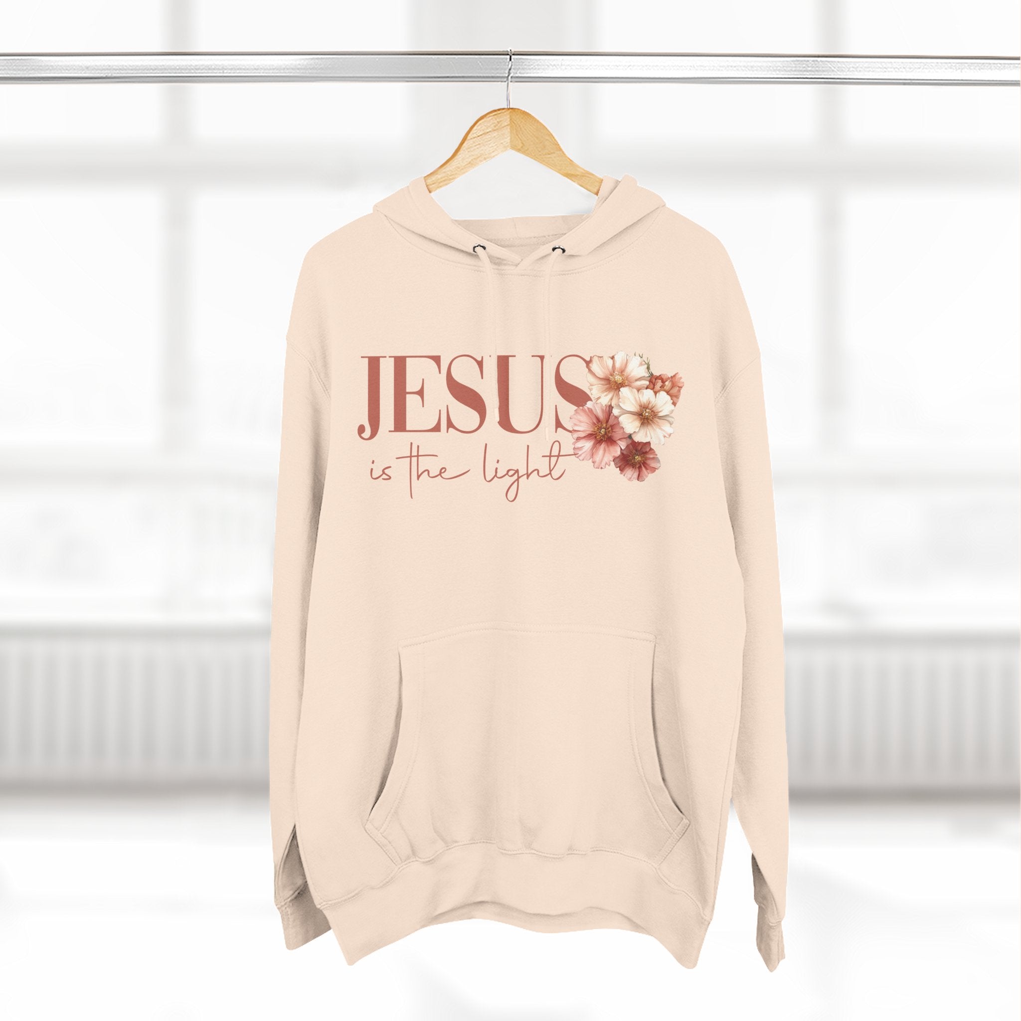 Jesus Is the Light Floral Cross Hoodie — Christian Faith Graphic Hoodie