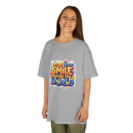 Girl's Back to School Kids Tee — "Let Your Smile Change the World" Colorful Inspirational Graphic