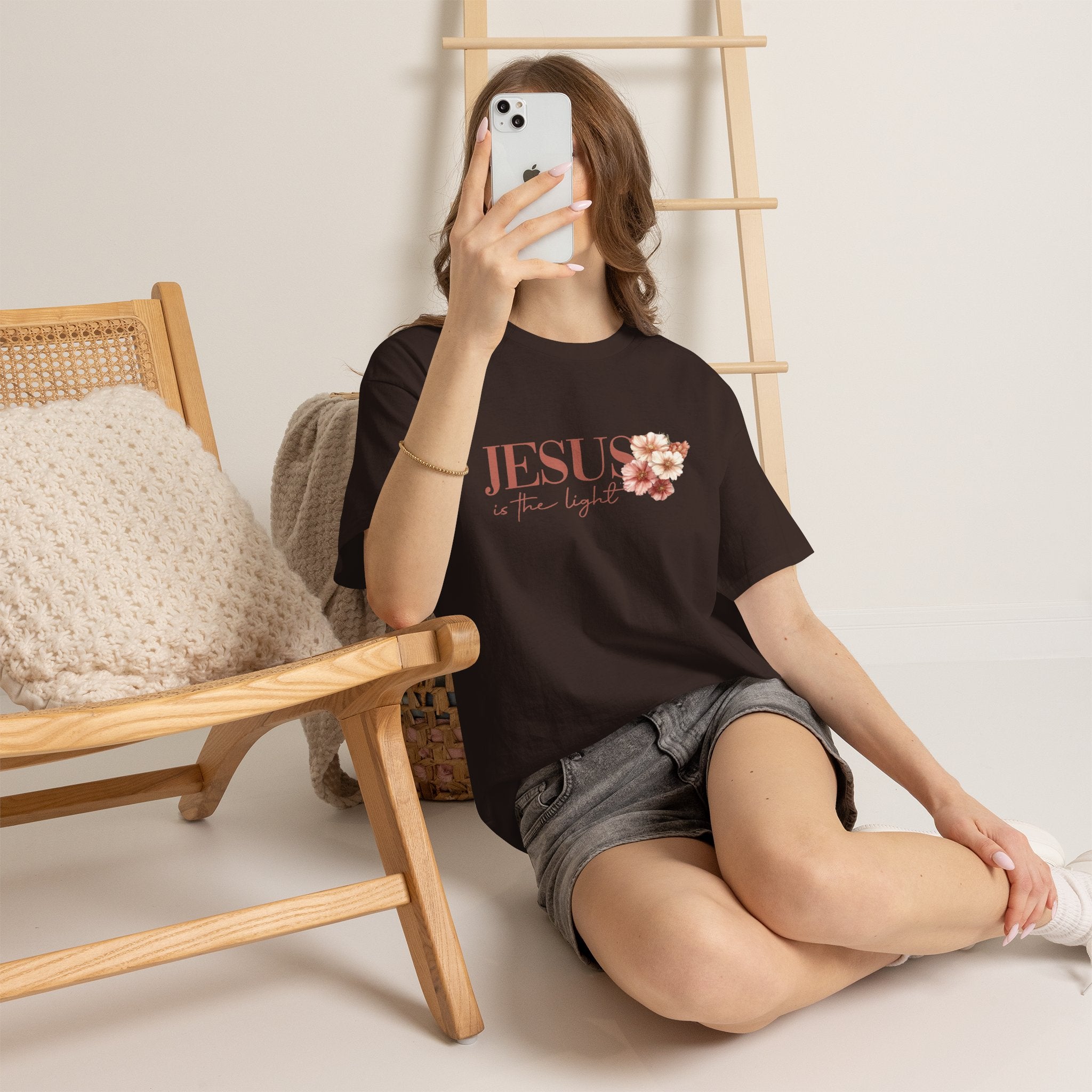 Jesus Is the Light T-Shirt — Floral Cross Christian Tee