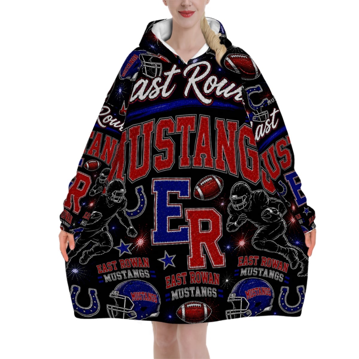 Football Inspired - East Rowan Mustangs - Adult Blanket Hoodie