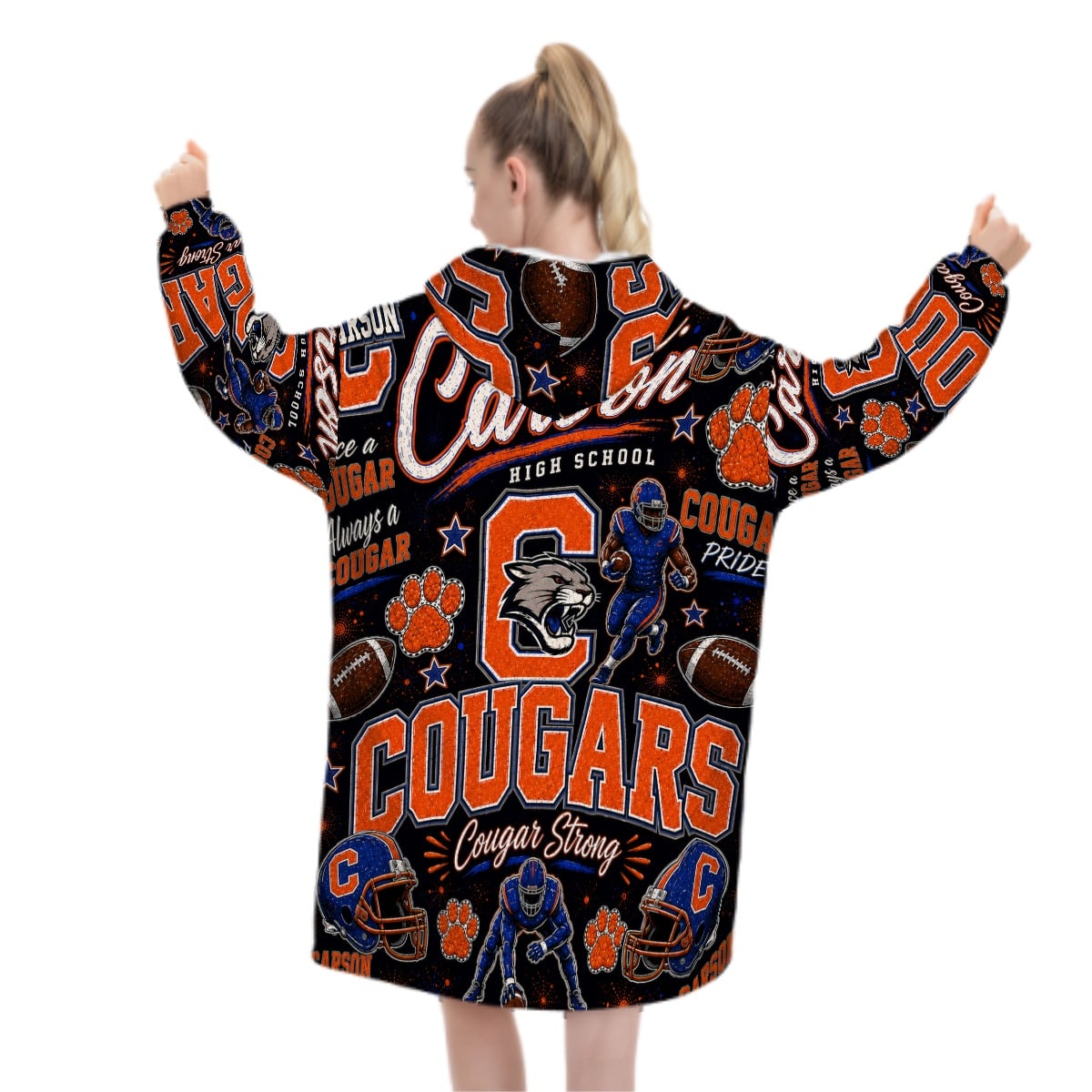 Football Inspired - J.C. Carson Cougars - Adult Blanket Hoodie