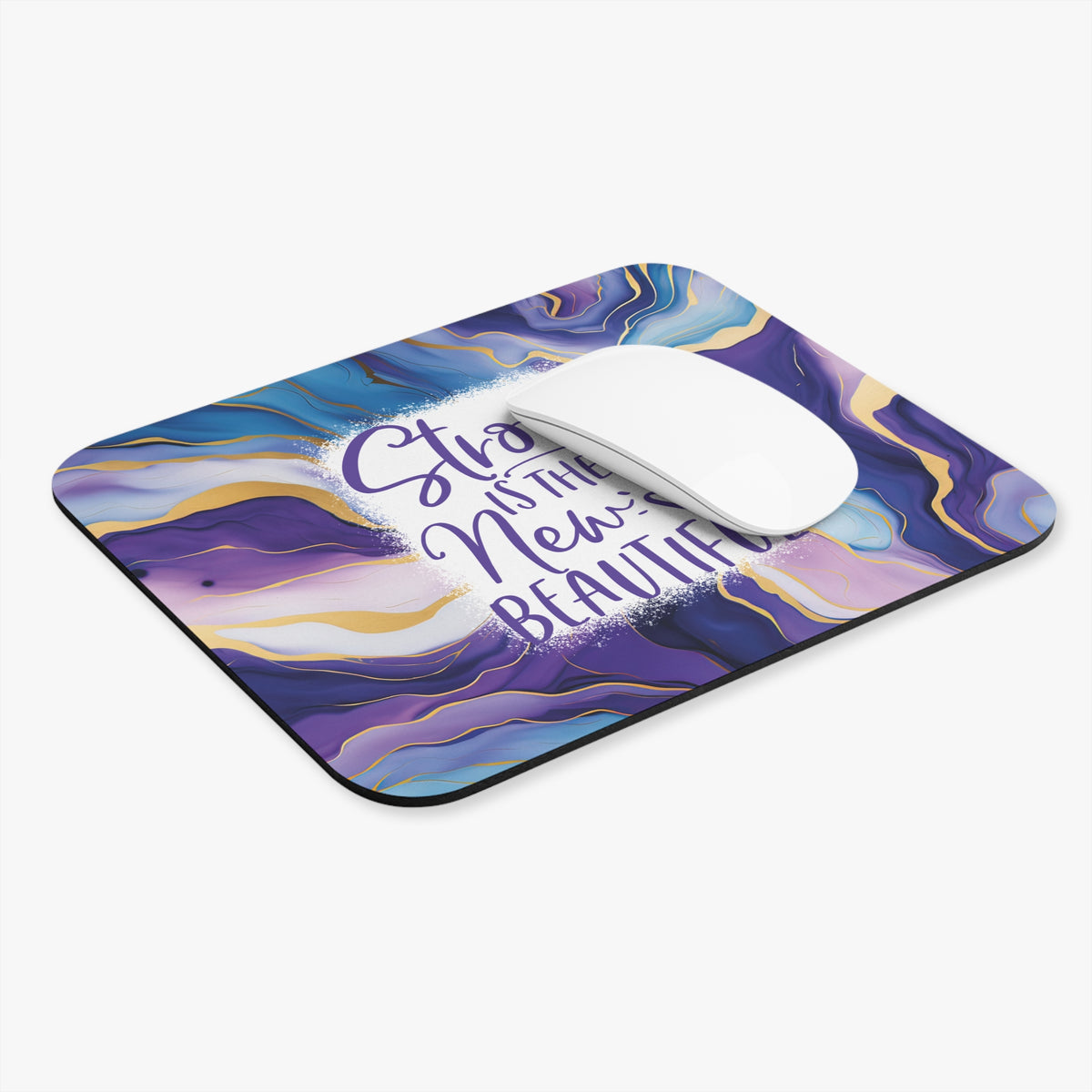 Strong Is the New Beautiful Mouse Pad — Inspirational Purple Marble Desk Mat