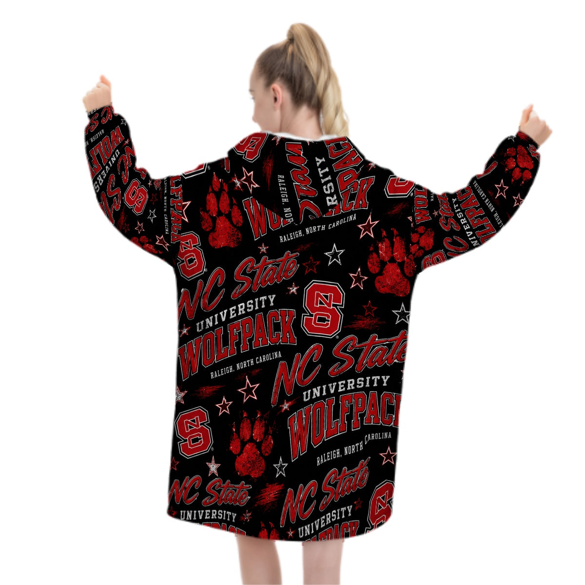 College Themed Adult Blanket Hoodie - NC State Wolfpacks