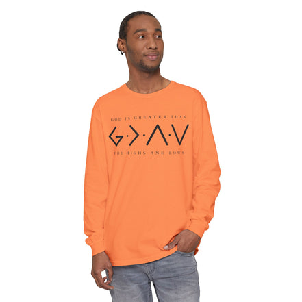 God Is Greater Than Long Sleeve T-Shirt — "God Is Greater Than The Highs And Lows" Christian Tee