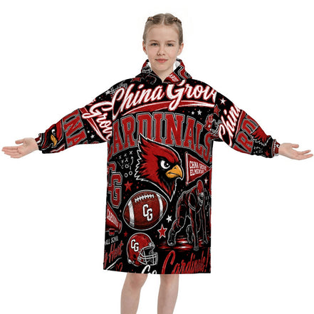 Football Inspired - China Grove Cardinals - Kids Blanket Hoodie