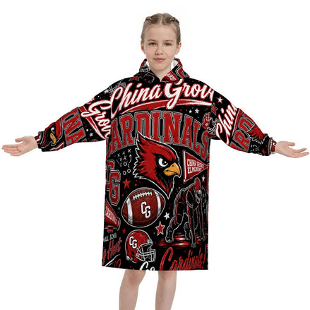 Football Inspired - China Grove Cardinals - Kids Blanket Hoodie
