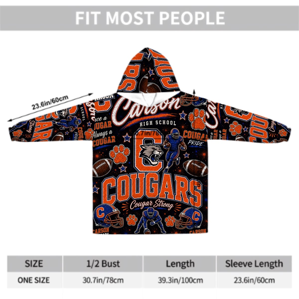 Football Inspired - J.C. Carson Cougars - Adult Blanket Hoodie