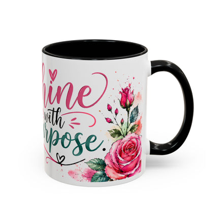 Shine With Purpose Floral Accent Coffee Mug — Inspirational 11oz Ceramic