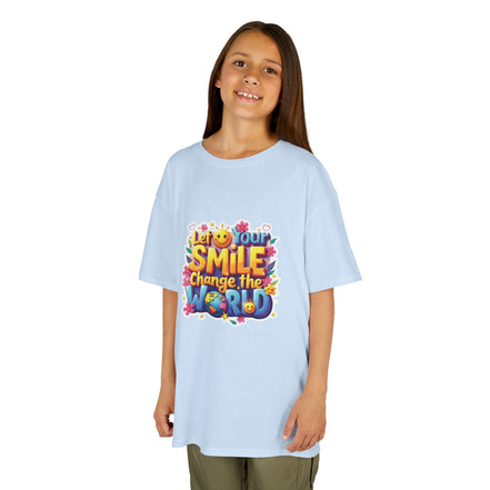 Girl's Back to School Kids Tee — "Let Your Smile Change the World" Colorful Inspirational Graphic
