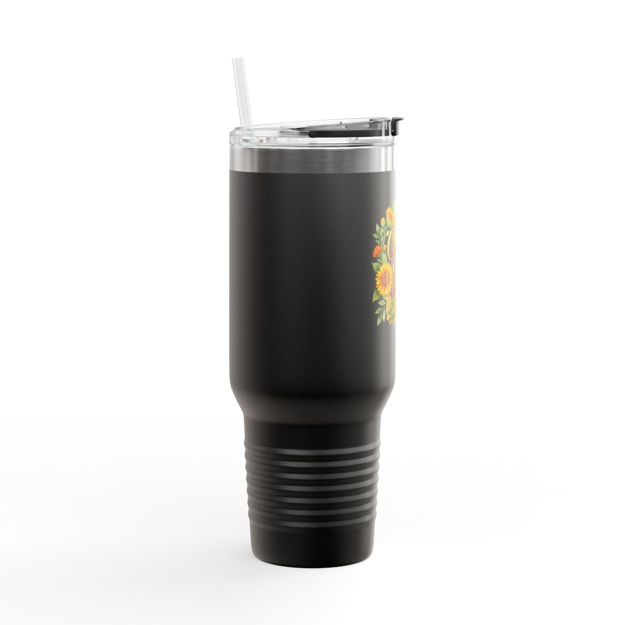40oz Insulated Travel Mug — 'Choose Joy' Sunflower Design