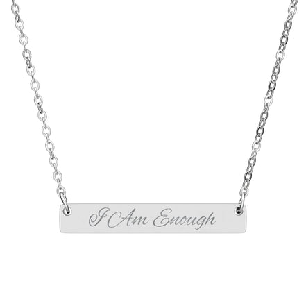 Engraved "I Am Enough" Bar Necklace — Personalized Horizontal Pendant