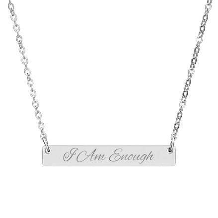 Engraved "I Am Enough" Bar Necklace — Personalized Horizontal Pendant