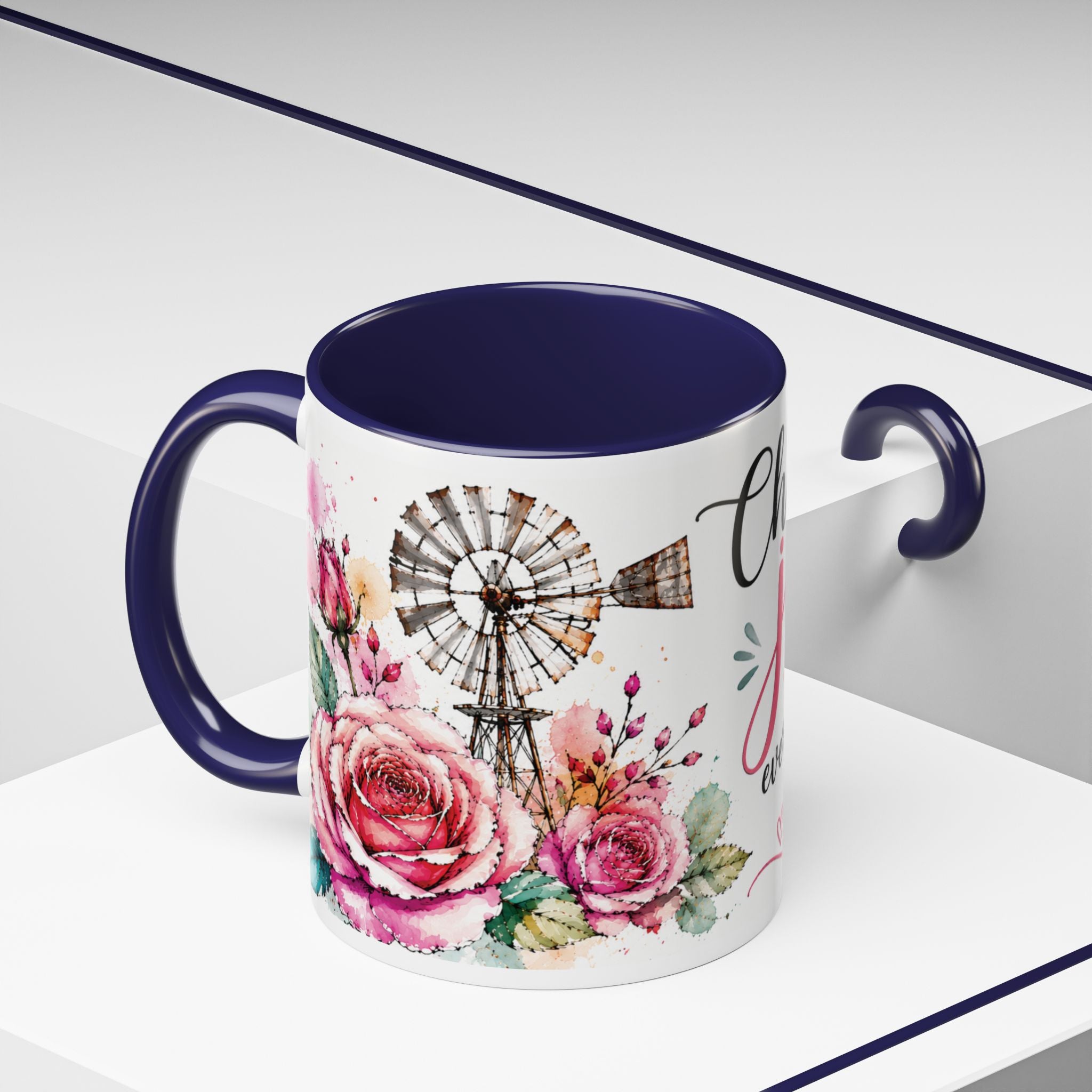 Choose Joy Floral Coffee Mug – Inspirational Pink Rose Accent Mug (11/15oz)
