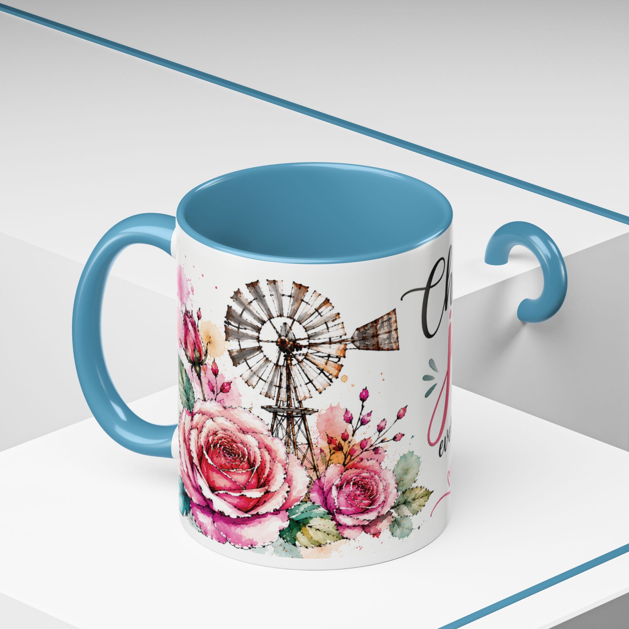 Choose Joy Floral Coffee Mug – Inspirational Pink Rose Accent Mug (11/15oz)