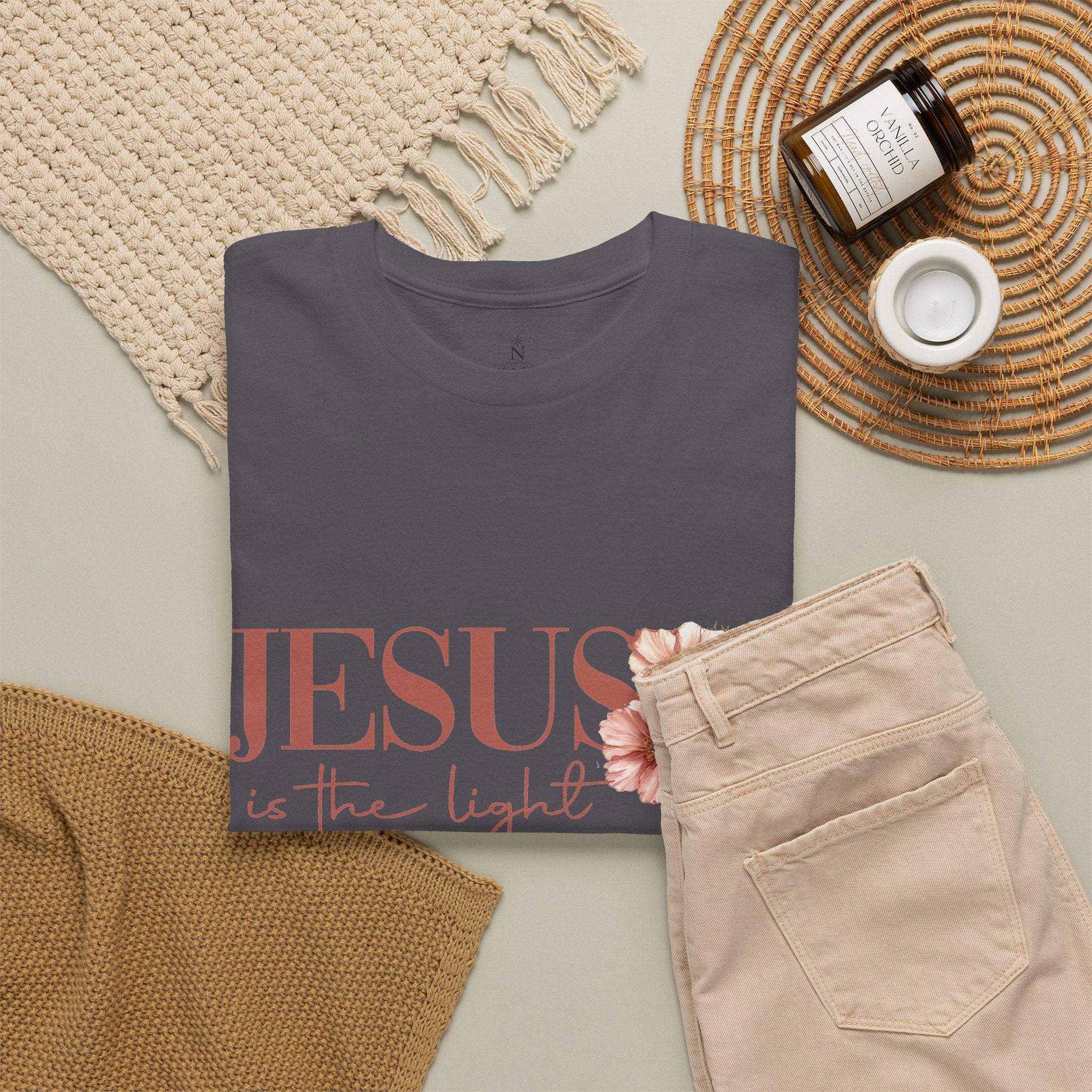 Jesus Is the Light T-Shirt — Floral Cross Christian Tee