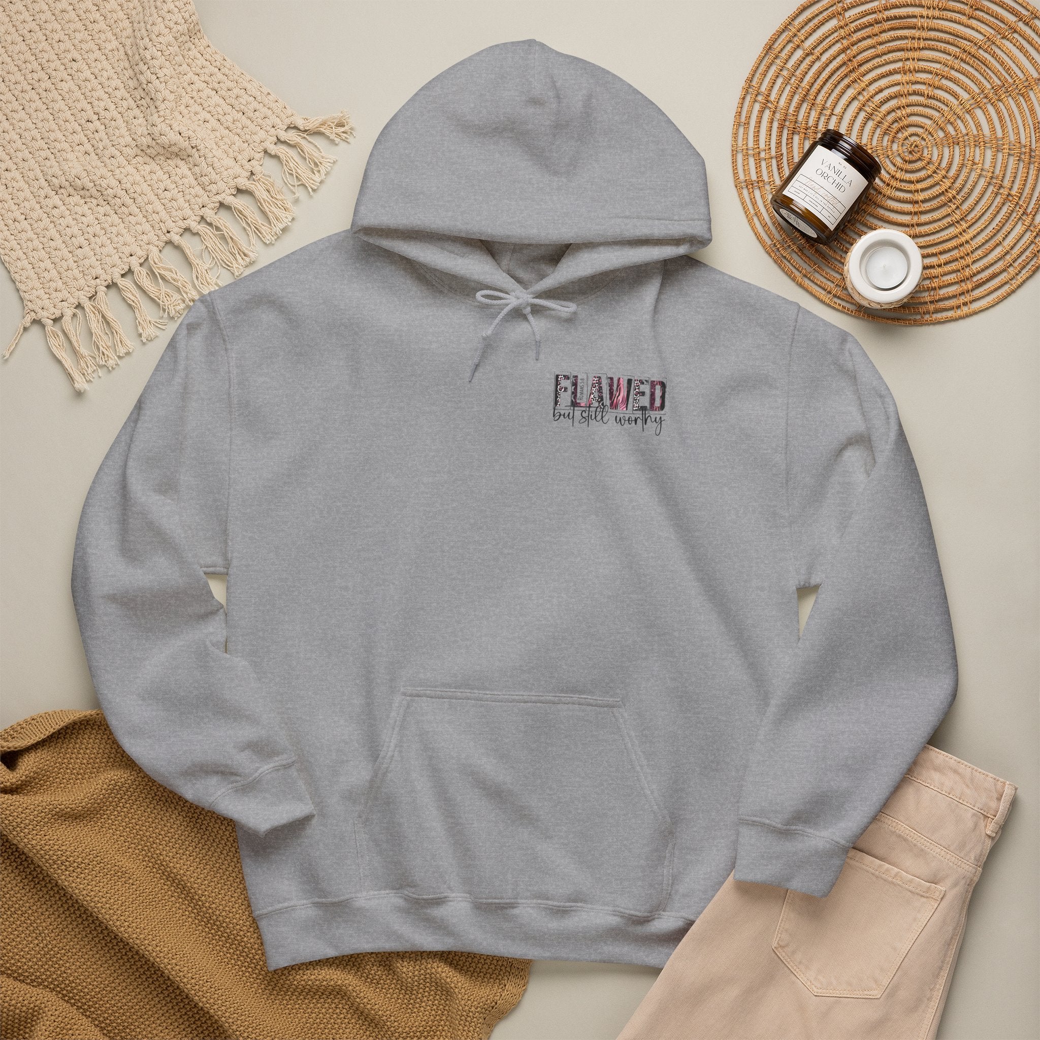 Flawed But Still Worthy Hoodie — Inspirational Women's Graphic Hoodie