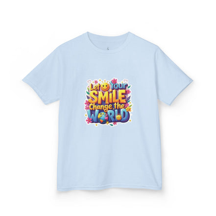 Girl's Back to School Kids Tee — "Let Your Smile Change the World" Colorful Inspirational Graphic