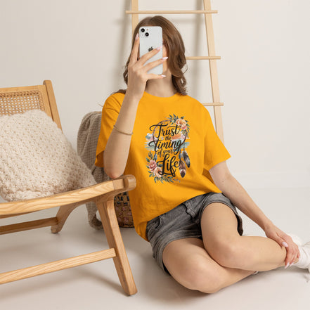 Women's Inspirational Tee — "Trust the Timing of Your Life" Floral Graphic