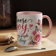 Choose Joy Floral Coffee Mug – Inspirational Pink Rose Accent Mug (11/15oz)
